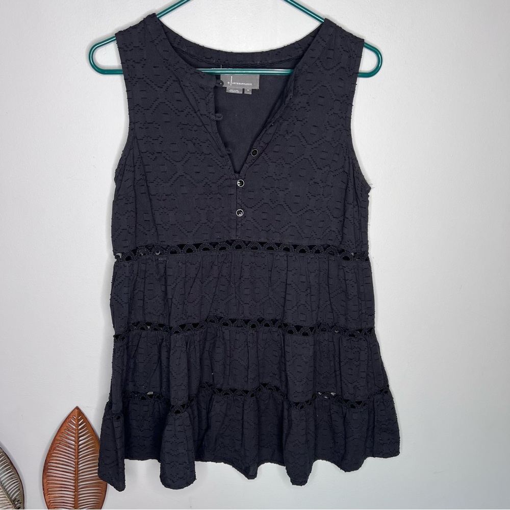 J6 Anthropologie Black Jacquard Fabric Cutout Lace Eyelet Tunic Dress